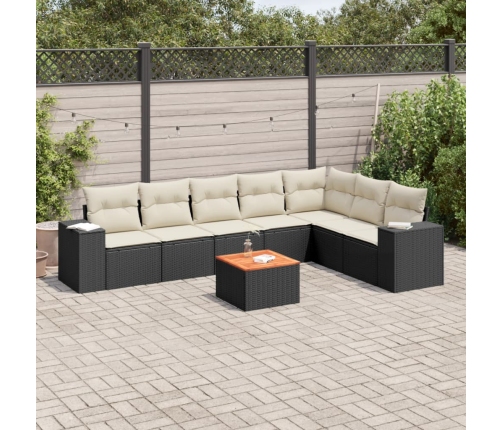 Set de sofás de jardín 8 piezas y cojines ratán sintético negro