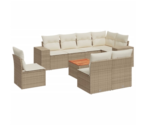 Set de sofás de jardín 9 pzas con cojines ratán sintético beige