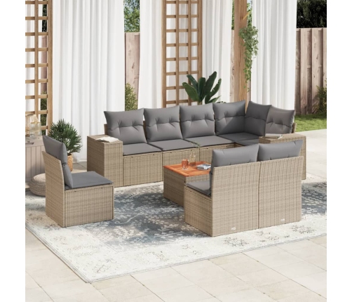Set de sofás de jardín 9 pzas con cojines ratán sintético beige