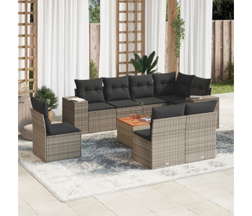 Set de muebles de jardín 9 pzas y cojines ratán sintético gris
