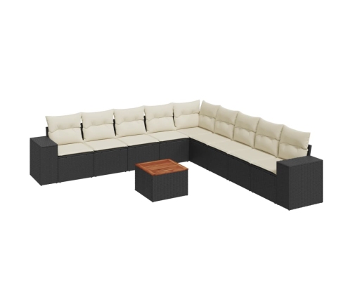 Set de sofás de jardín 10 pzas cojines ratán sintético negro