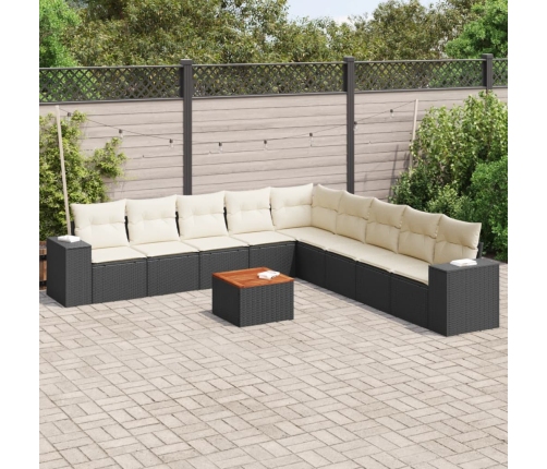 Set de sofás de jardín 10 pzas cojines ratán sintético negro