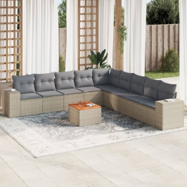 Juego de sofás jardín con cojines beige 10 pzas ratán sintético