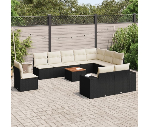 Set de sofás de jardín 11 pzas y cojines ratán sintético negro