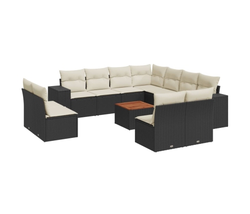 Set de sofás de jardín 12 piezas cojines ratán sintético negro
