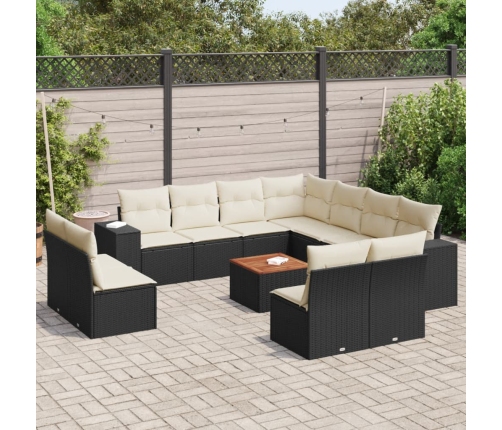 Set de sofás de jardín 12 piezas cojines ratán sintético negro