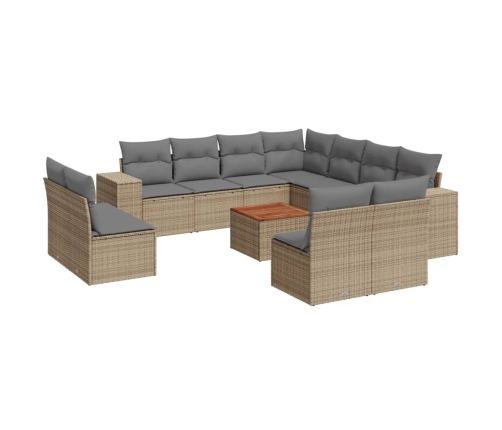 Set de sofás de jardín 12 pzas y cojines ratán sintético marrón