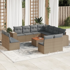 Set de sofás de jardín 12 pzas y cojines ratán sintético marrón