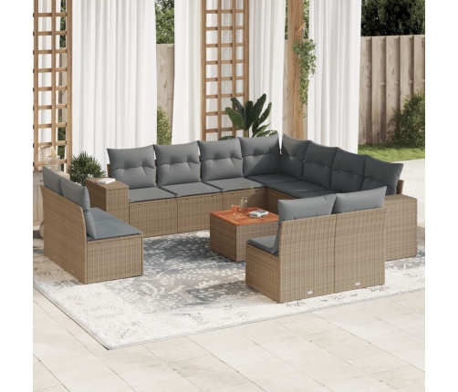 Set de sofás de jardín 12 pzas y cojines ratán sintético marrón