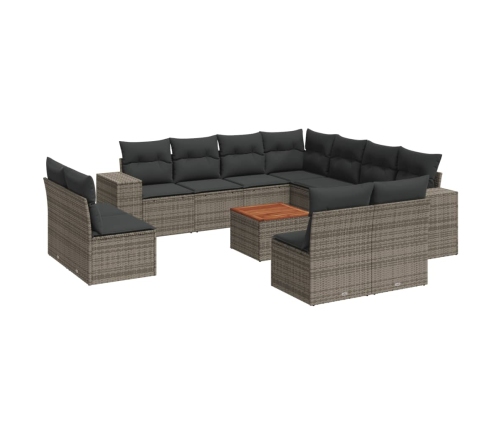Set de sofás de jardín 12 pzas con cojines ratán sintético gris