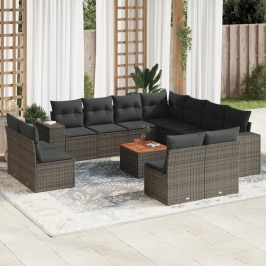 Set de sofás de jardín 12 pzas con cojines ratán sintético gris