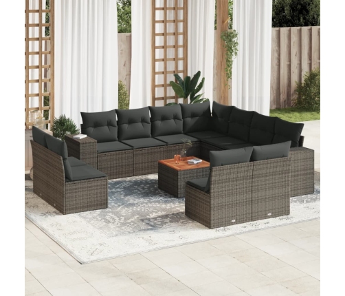 Set de sofás de jardín 12 pzas con cojines ratán sintético gris
