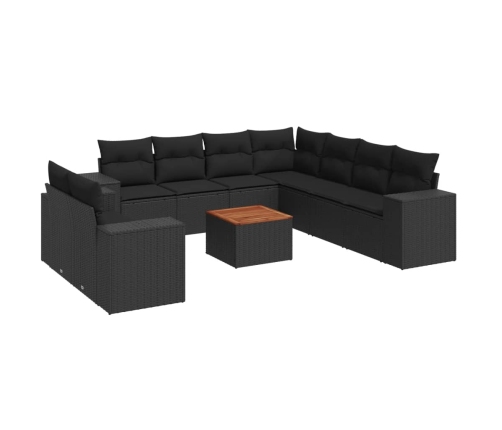 Set de sofás de jardín 10 pzas cojines ratán sintético negro