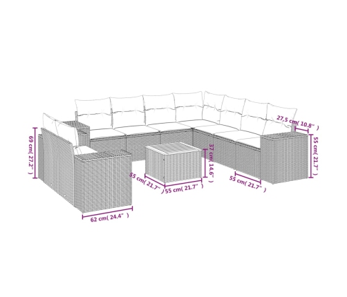 Set de sofás de jardín 10 pzas cojines ratán sintético negro