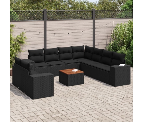 Set de sofás de jardín 10 pzas cojines ratán sintético negro