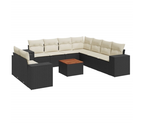 Set de sofás de jardín 10 pzas cojines ratán sintético negro