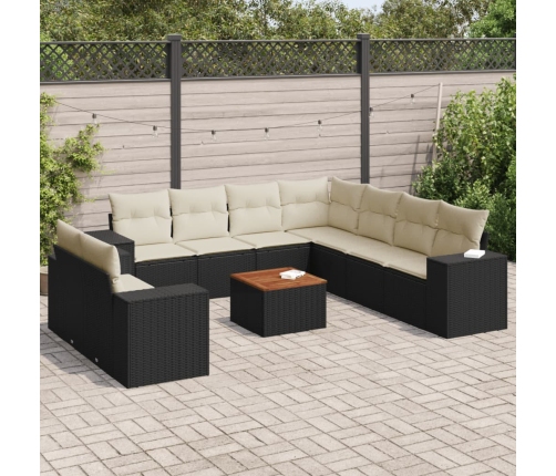 Set de sofás de jardín 10 pzas cojines ratán sintético negro