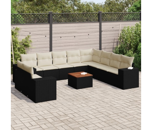 Set de sofás de jardín 11 pzas y cojines ratán sintético negro