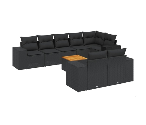 Set de sofás de jardín 8 piezas y cojines ratán sintético negro