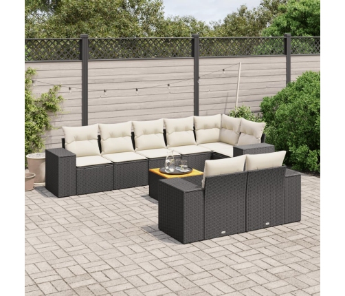Set de sofás de jardín 8 piezas y cojines ratán sintético negro