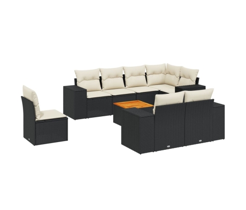 Set de sofás de jardín 8 piezas y cojines ratán sintético negro
