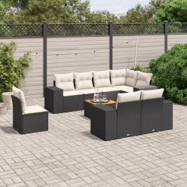 Set de sofás de jardín 8 piezas y cojines ratán sintético negro