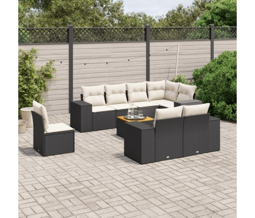 Set de sofás de jardín 8 piezas y cojines ratán sintético negro