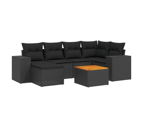 Set de comedor de jardín 7 pzas y cojines ratán sintético negro