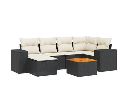 Set de comedor de jardín 7 pzas y cojines ratán sintético negro