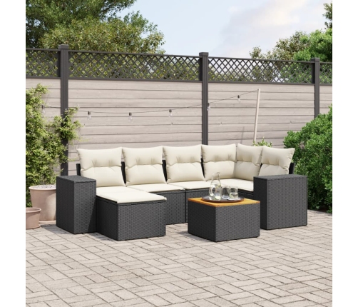 Set de comedor de jardín 7 pzas y cojines ratán sintético negro