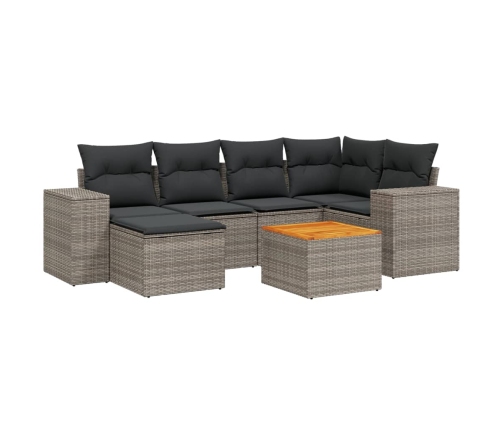 Set de sofás de jardín 7 piezas con cojines ratán PE gris