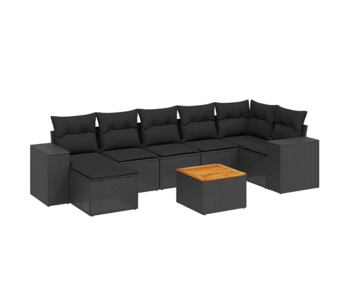 Set de sofás de jardín 8 piezas y cojines ratán sintético negro