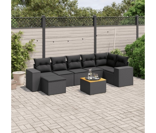 Set de sofás de jardín 8 piezas y cojines ratán sintético negro