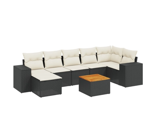 Set de sofás de jardín 8 piezas y cojines ratán sintético negro
