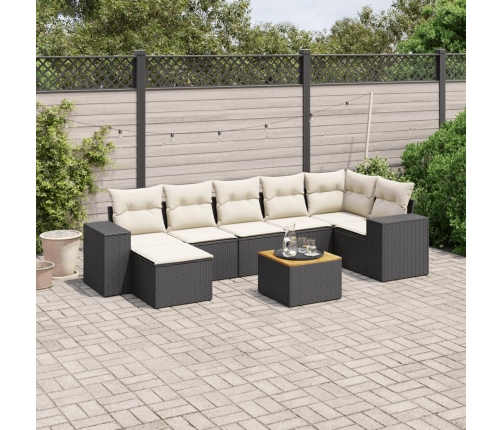 Set de sofás de jardín 8 piezas y cojines ratán sintético negro