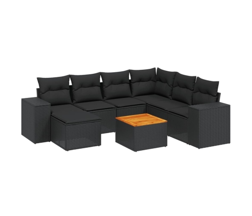 Set de sofás de jardín 8 piezas y cojines ratán sintético negro