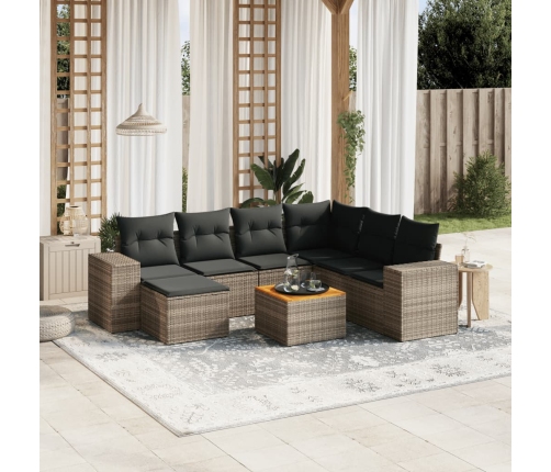 Set de sofás de jardín 8 pzas y cojines ratán sintético gris