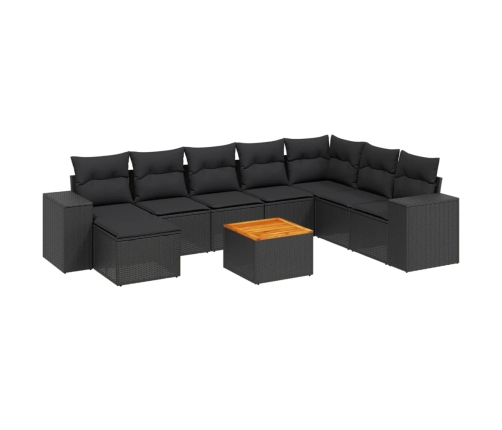 Set de sofás de jardín 8 piezas y cojines ratán sintético negro