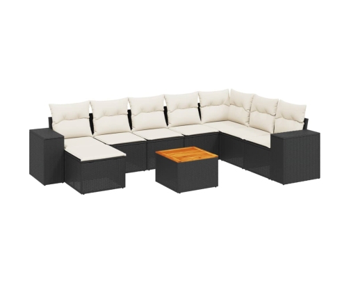Set de sofás de jardín 8 piezas y cojines ratán sintético negro