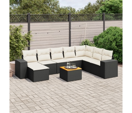 Set de sofás de jardín 8 piezas y cojines ratán sintético negro