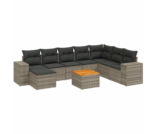 Set de muebles de jardín 9 pzas y cojines ratán sintético gris