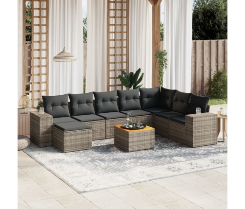 Set de muebles de jardín 9 pzas y cojines ratán sintético gris