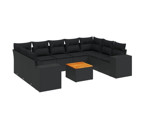 Set de sofás de jardín 10 pzas cojines ratán sintético negro