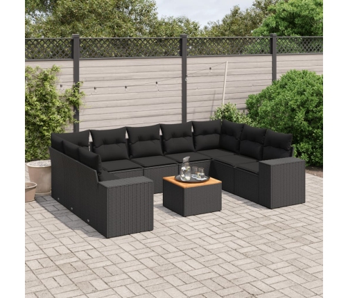 Set de sofás de jardín 10 pzas cojines ratán sintético negro