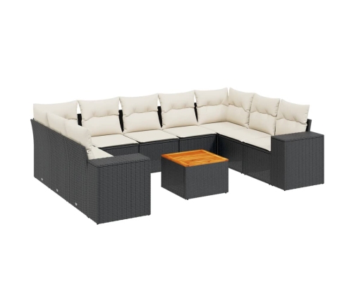 Set de sofás de jardín 10 pzas cojines ratán sintético negro