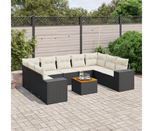 Set de sofás de jardín 10 pzas cojines ratán sintético negro