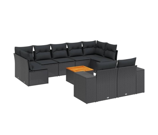 Set de sofás de jardín 10 pzas cojines ratán sintético negro
