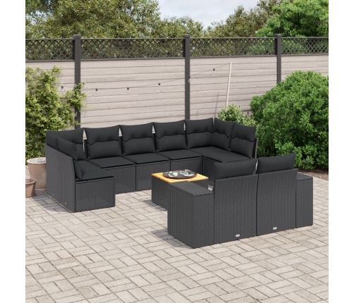 Set de sofás de jardín 10 pzas cojines ratán sintético negro