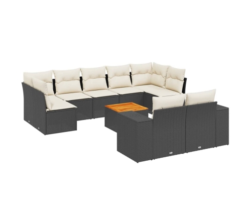 Set de sofás de jardín 10 pzas cojines ratán sintético negro