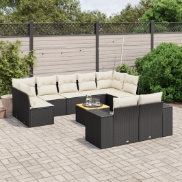 Set de sofás de jardín 10 pzas cojines ratán sintético negro